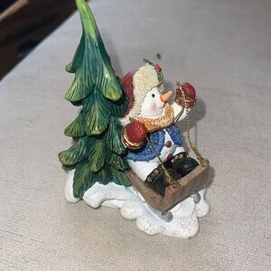 Home Interiors Christmas table décor figurine sledding snowman and Tree